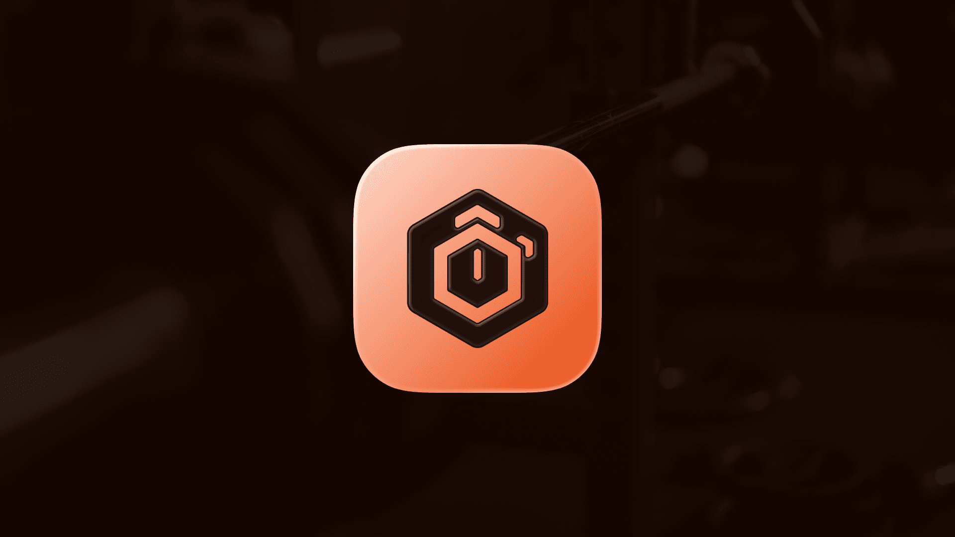 Logo APEX Timer, un hexagone orange sur fond de salle de sport