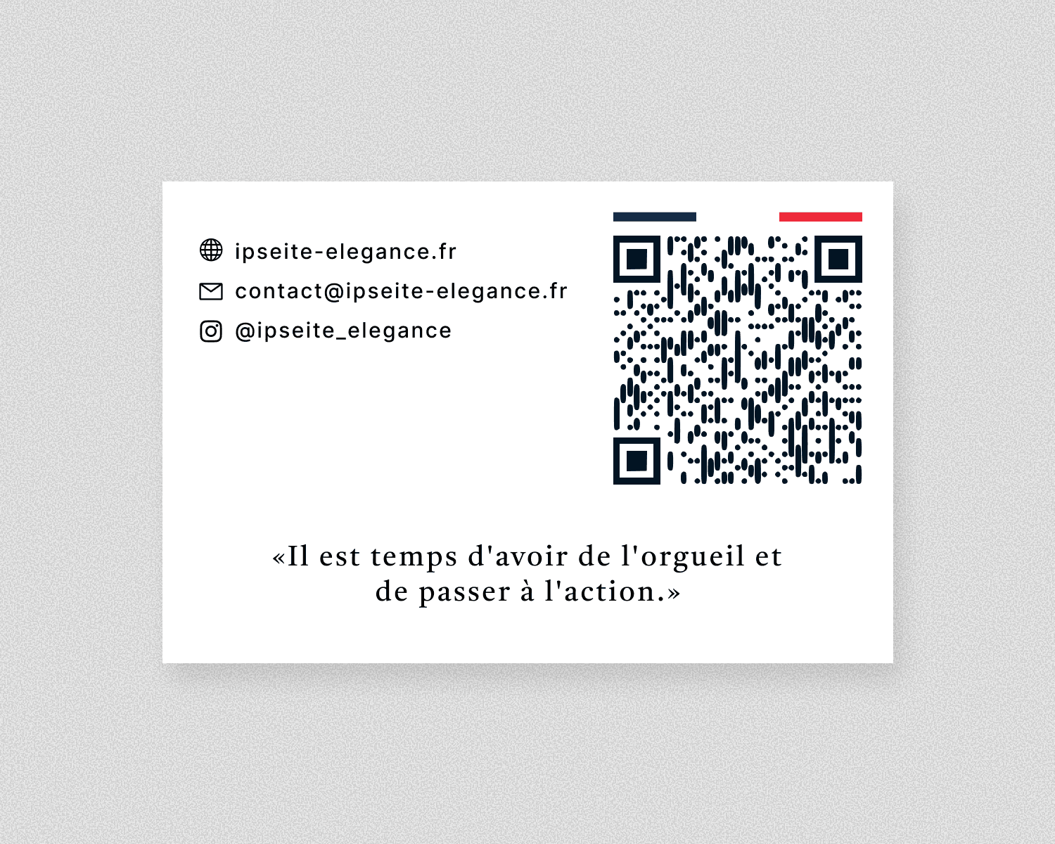 Carte de visite IPSÉITÉ, verso avec QR code et accroche