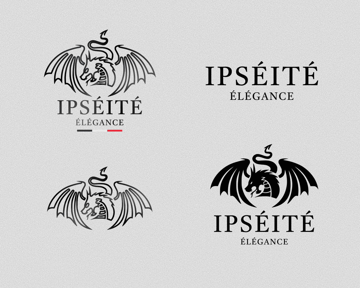 Logo IPSÉITÉ et ses variations : dragon ailé, monogramme et tricolore