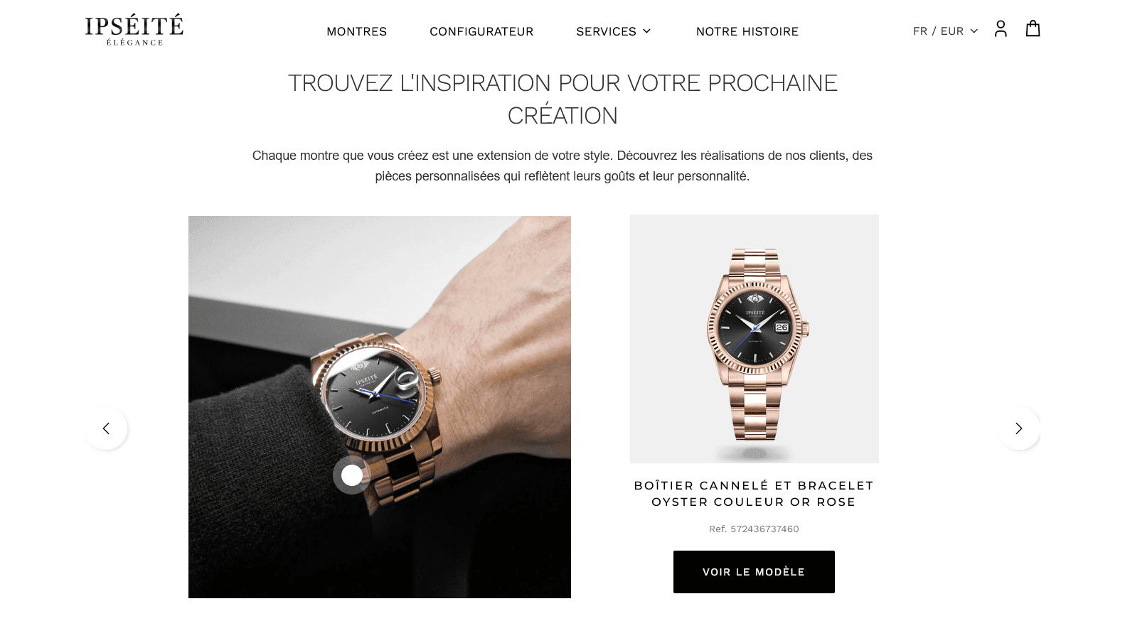 Configurateur du site IPSÉITÉ, une création cadran noir et or rose
