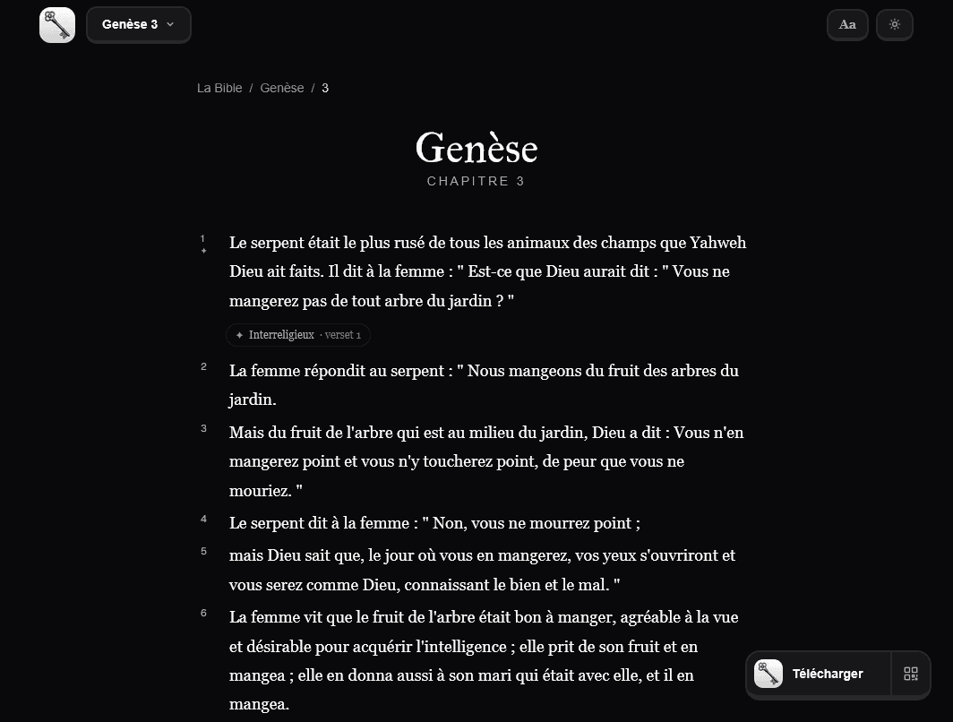 Lecture de la Genèse dans la web app Kerygma