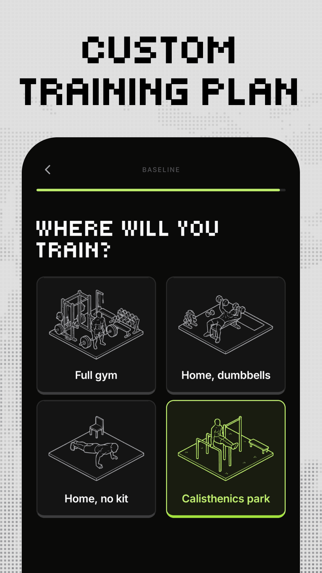 Capture store ZENKAI, Custom training plan, choix du lieu d'entraînement