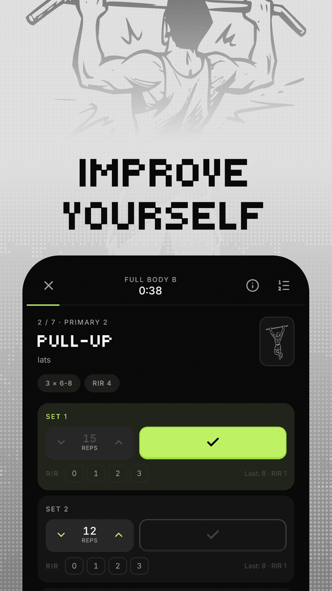 Capture store ZENKAI, Improve yourself, écran de séance série par série