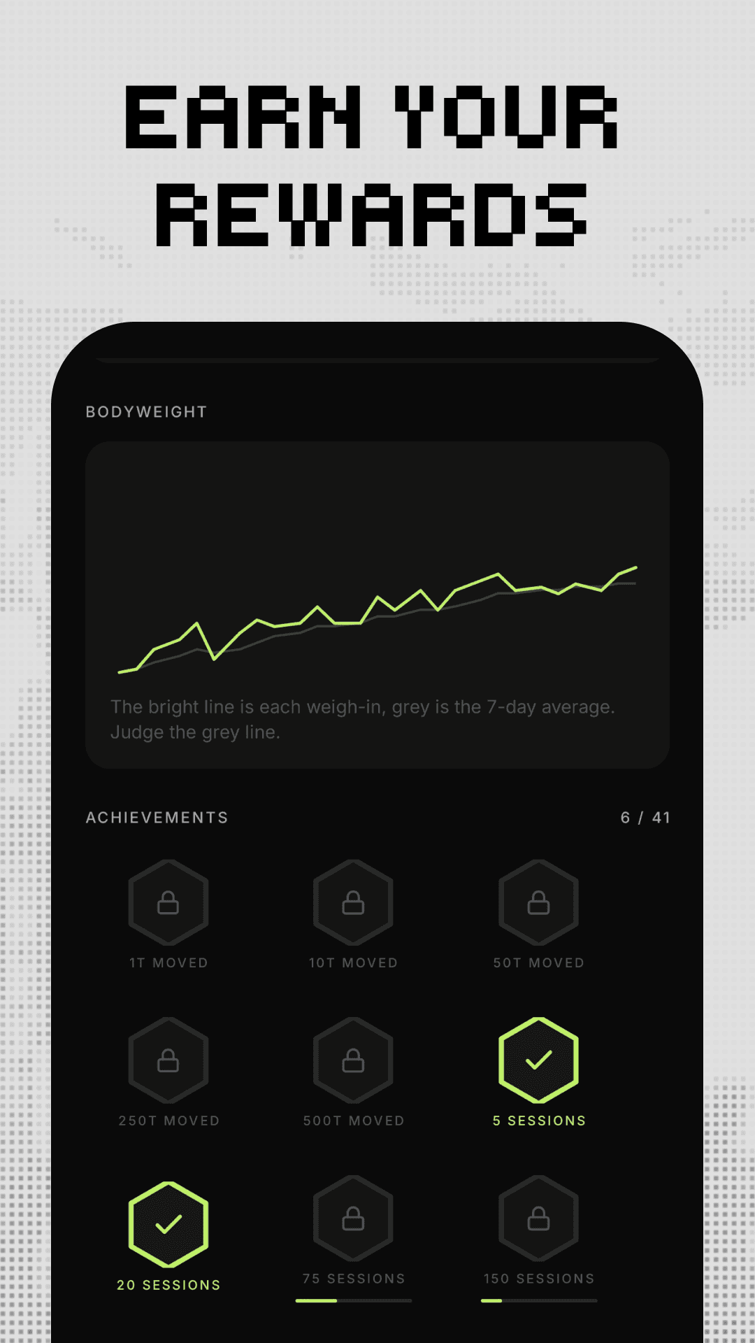 Capture store ZENKAI, Earn your rewards, courbe de poids et accomplissements