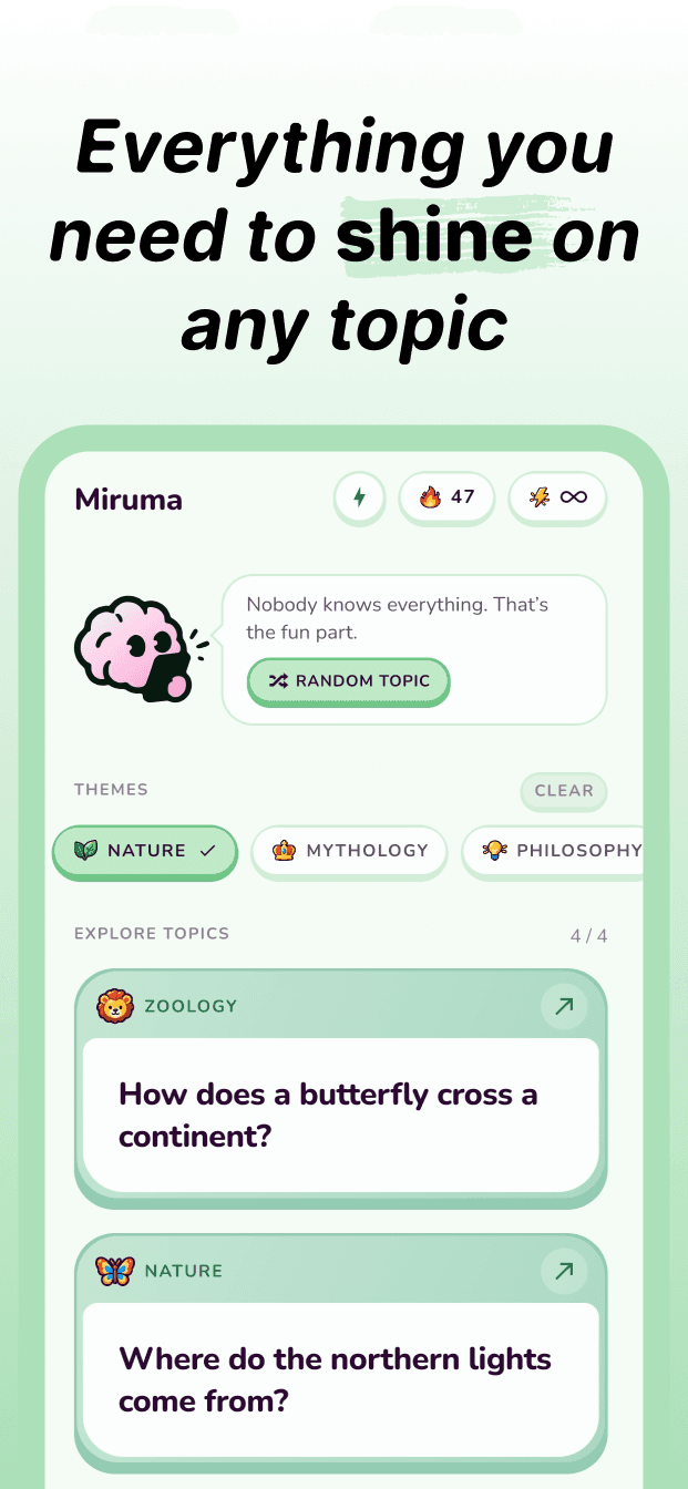Capture store Miruma, Everything you need to shine on any topic, les thèmes à explorer