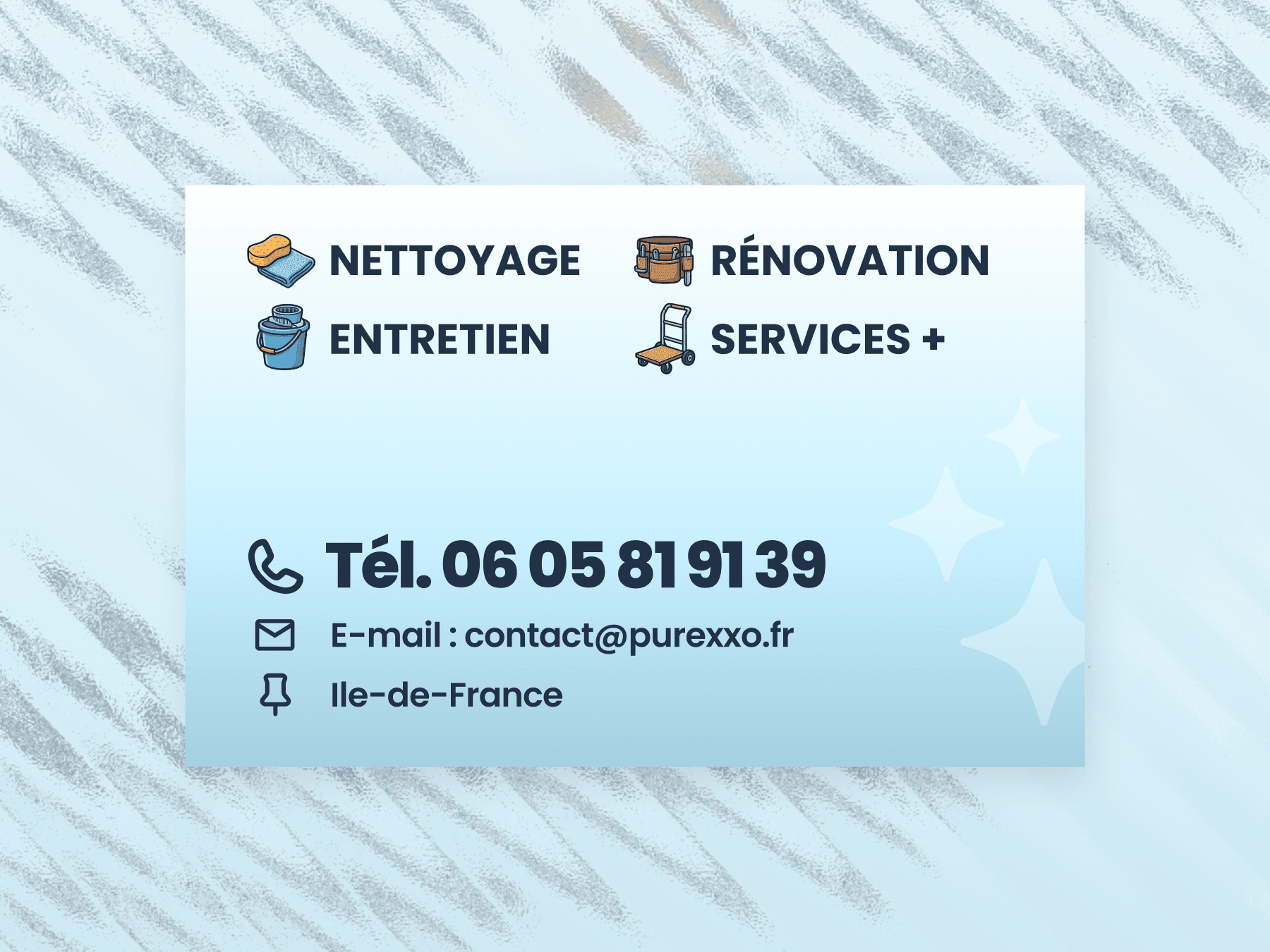 Carte de visite Purexo, verso avec les services et le contact