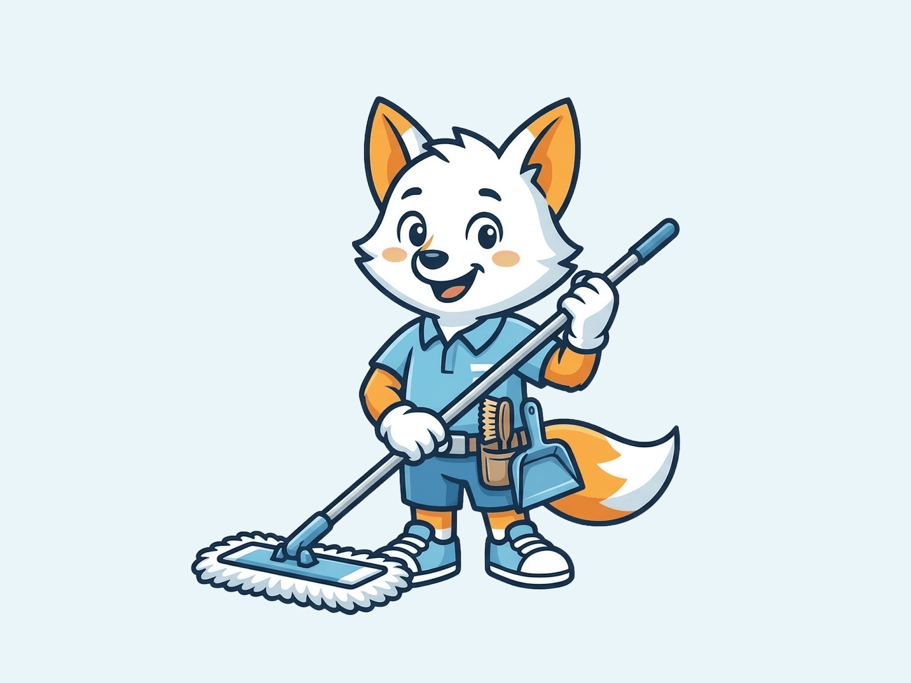 Mascotte renard de Purexo, balai en main