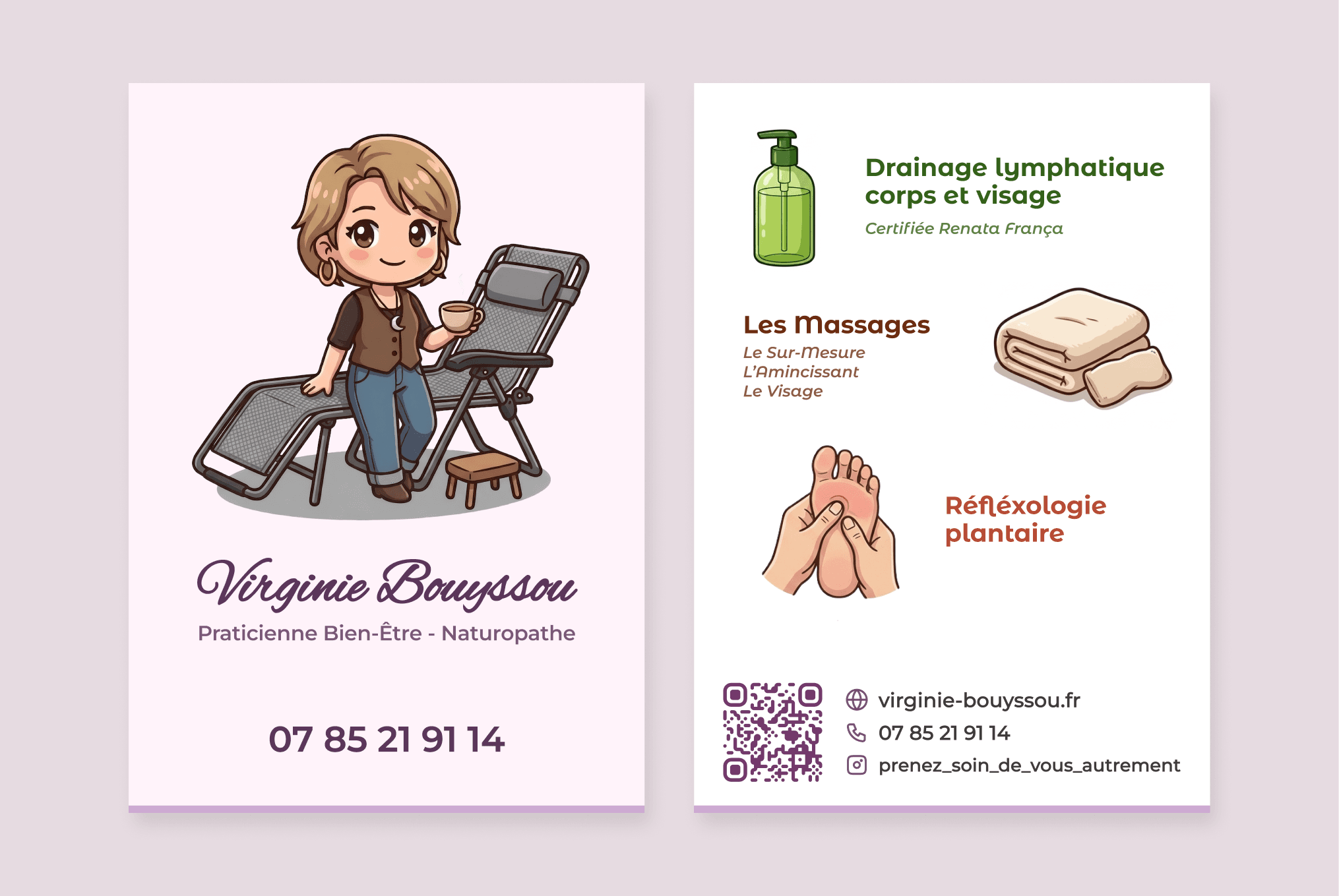 Carte de visite de Virginie Bouyssou, recto et verso
