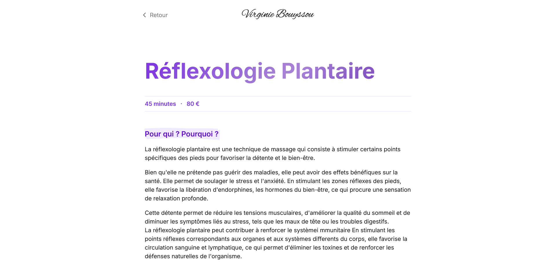Page Réflexologie plantaire du site de Virginie Bouyssou