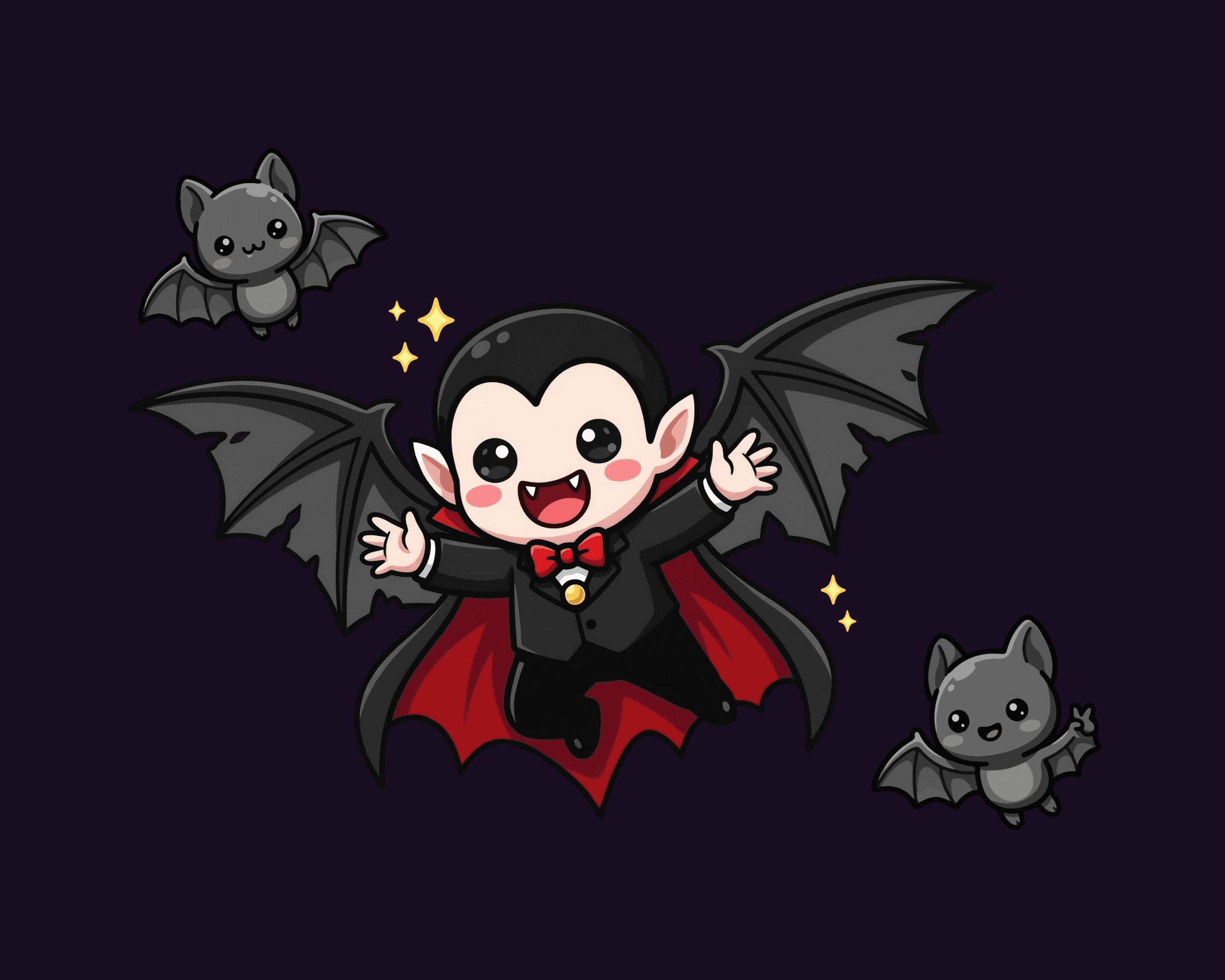 Mascotte vampire chibi de WaterVamp entourée de chauves-souris